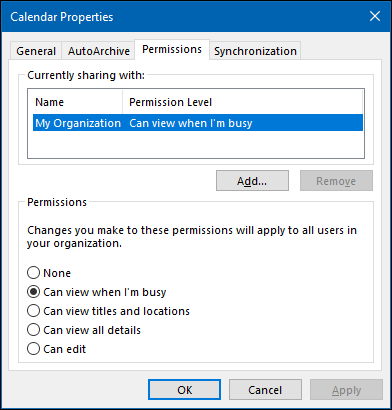 giving permissions to share calendar for outlook mac